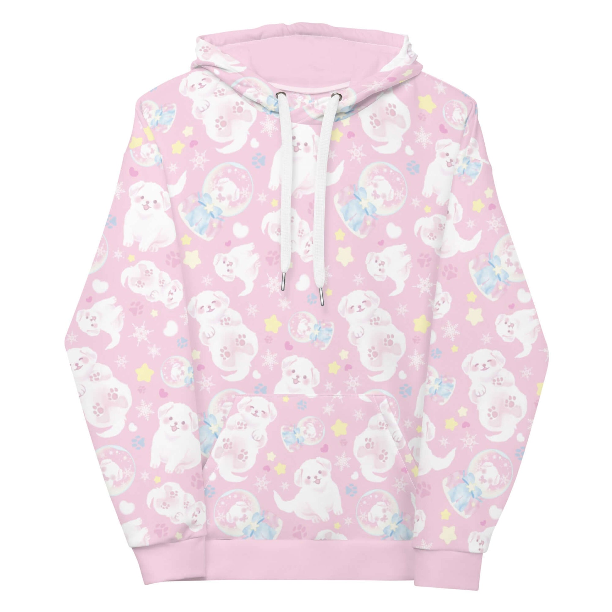Cozy and colorful Snow Puppy Hoodie featuring adorable puppies, perfect for a cute pastel outfit.