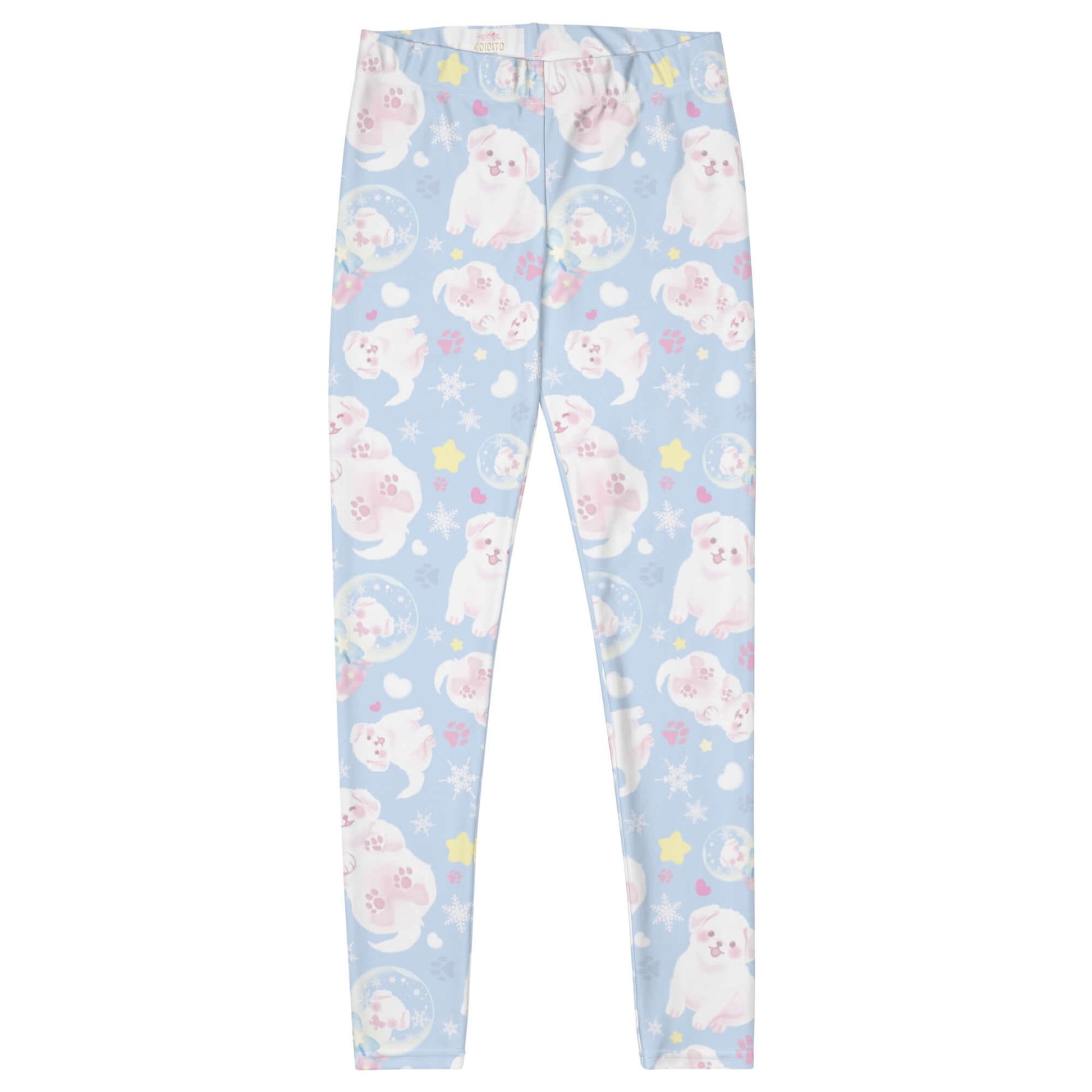 Snow Puppy Leggings feature a playful puppy print, perfect for workouts or lounging in style and comfort.