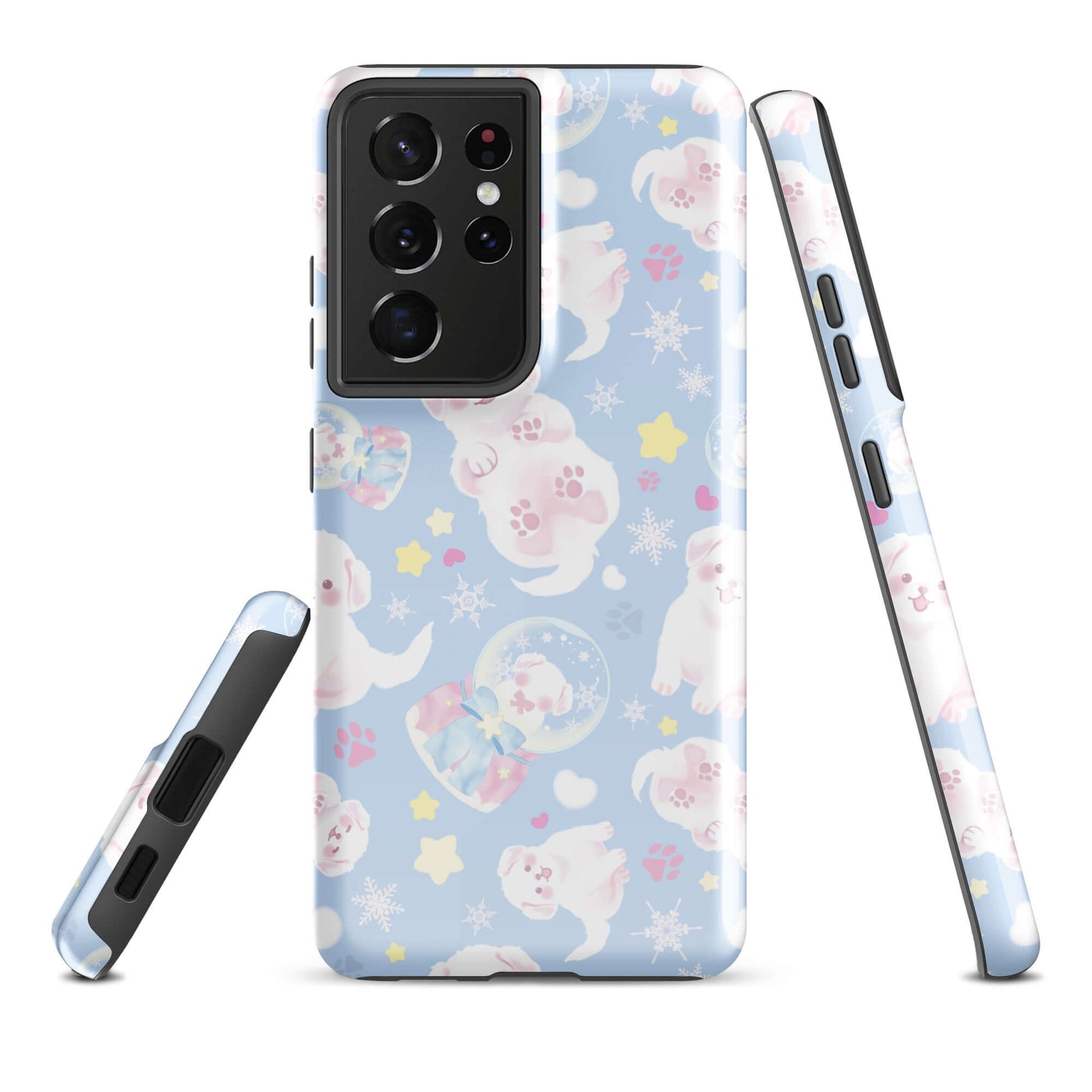 Stylish Snow Puppy Samsung® Tough Case featuring adorable puppies and snowflakes, perfect for protection and flair.