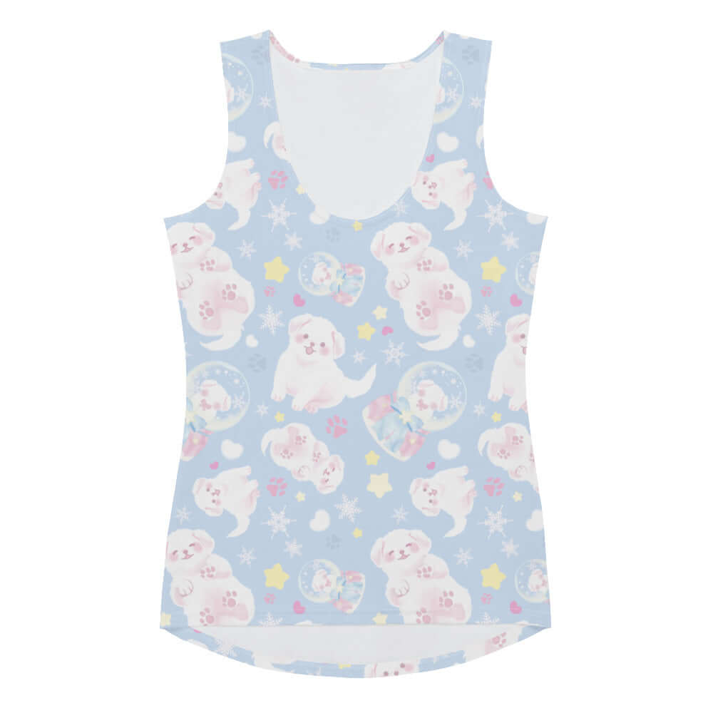 Playful Snow Puppy Tank Top featuring cute puppy prints, perfect for a stylish workout at any fitness level.