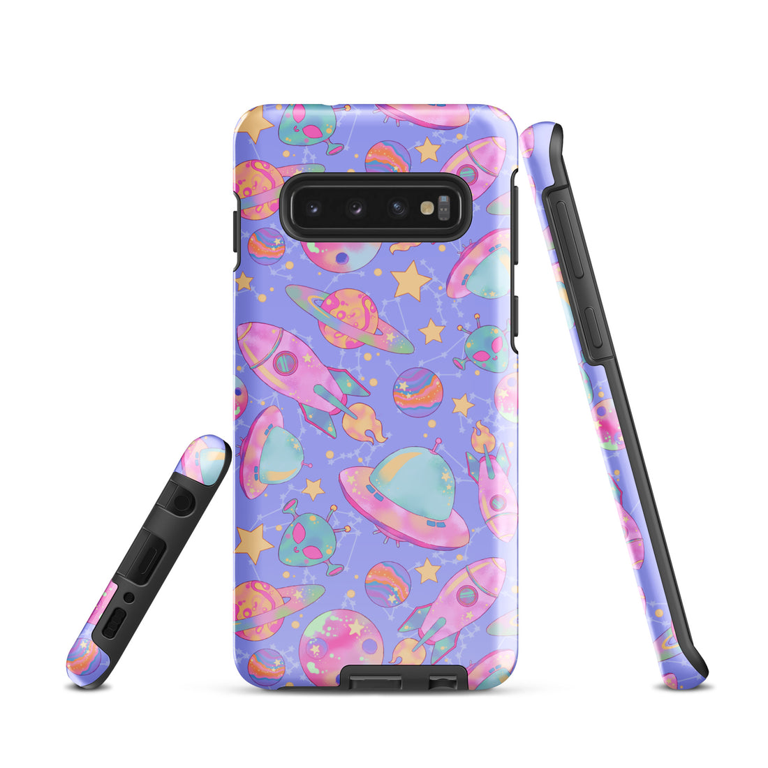 Colorful Space Samsung® Tough Case featuring planets and rockets, perfect for stylish device protection.
