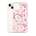Sleek Strawberry iPhone® Clear Case featuring a fun dessert pattern in pink and transparent for stylish protection.