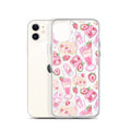 Stylish Strawberry iPhone® Clear Case featuring dessert designs, offering sleek protection in pink, black, and transparent.