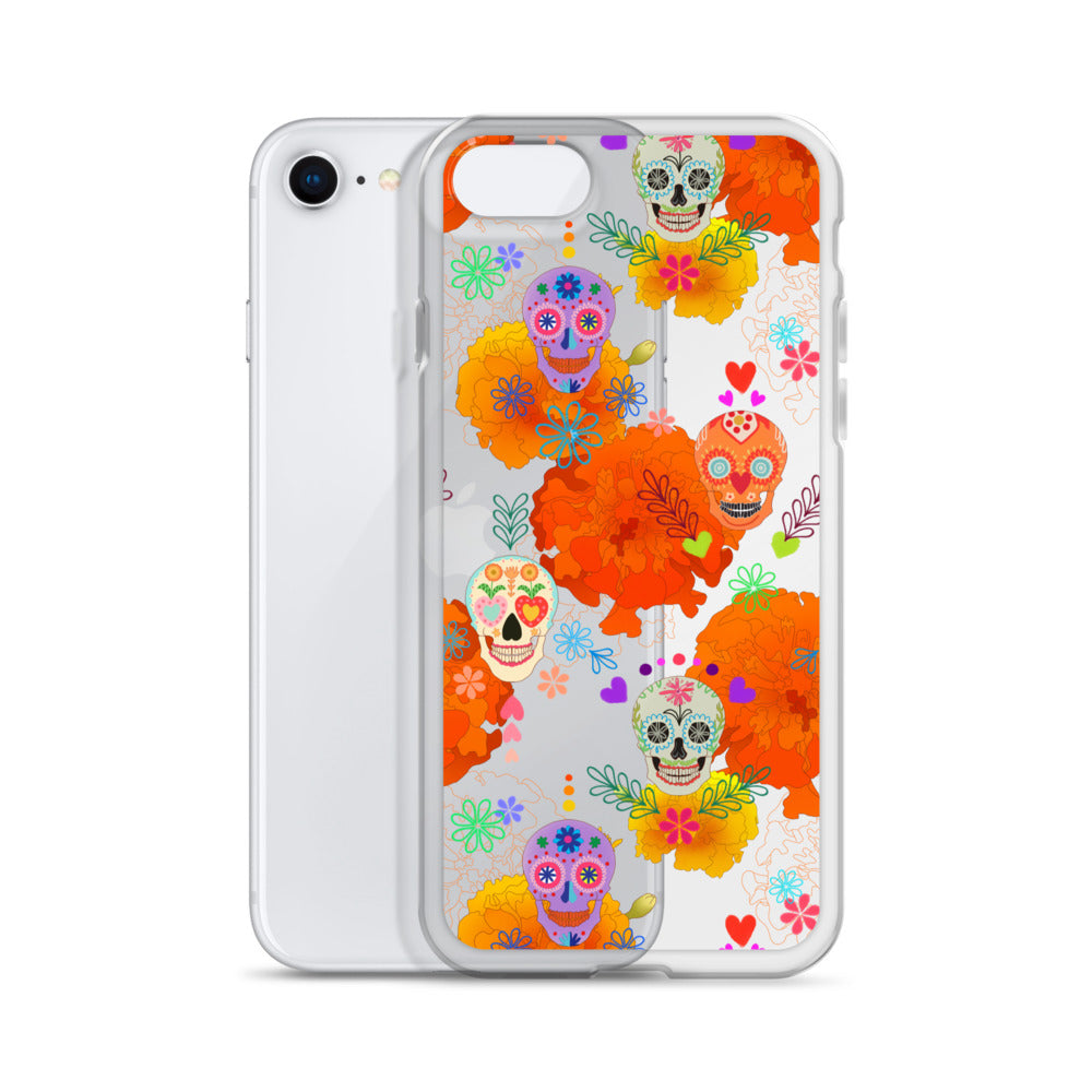 Colorful Sugar Skull iPhone® Clear Case features a durable design protecting against scratches and dirt. Perfect for style!