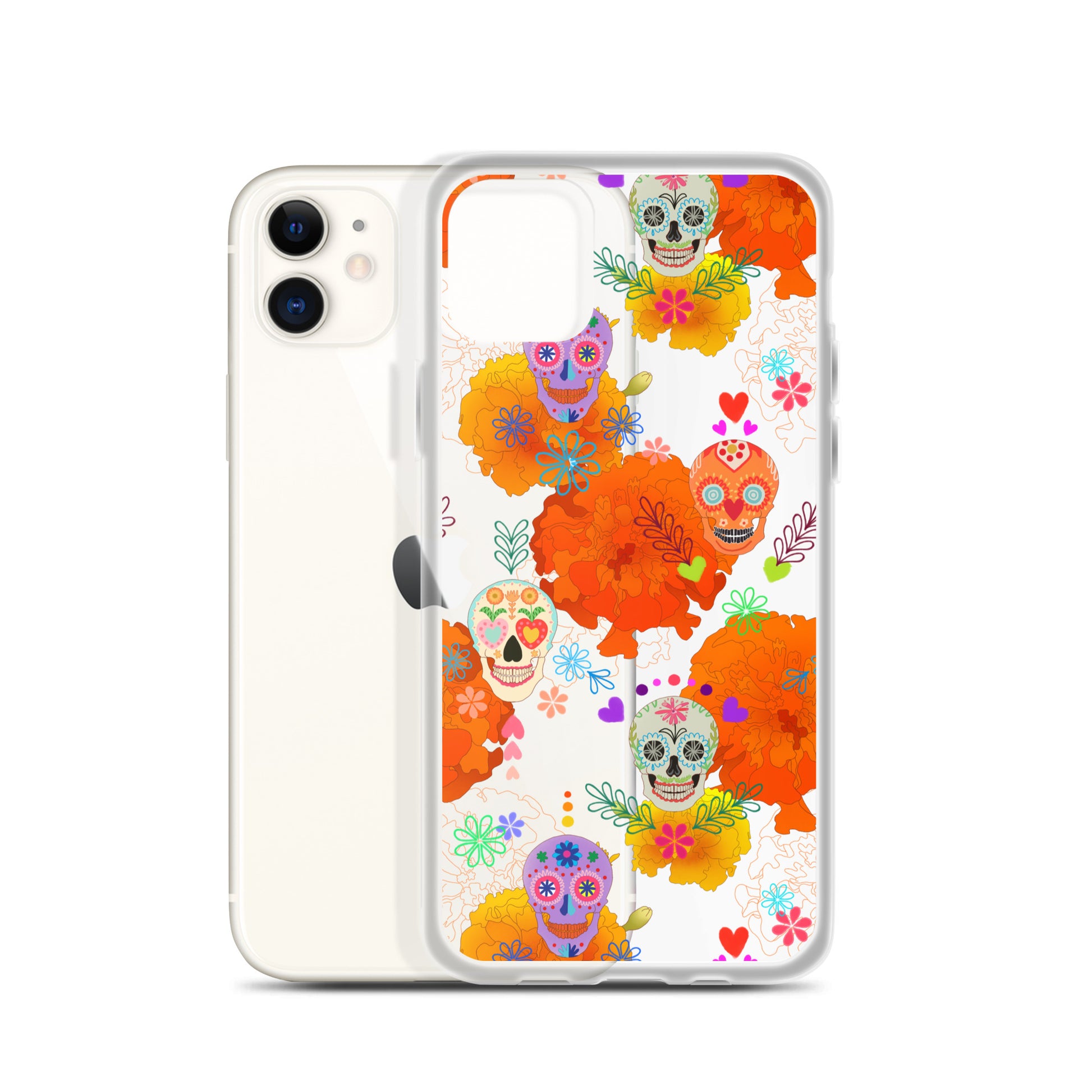 Vibrant Sugar Skull iPhone® Clear Case offers sleek protection against scratches and dirt with flexible design.