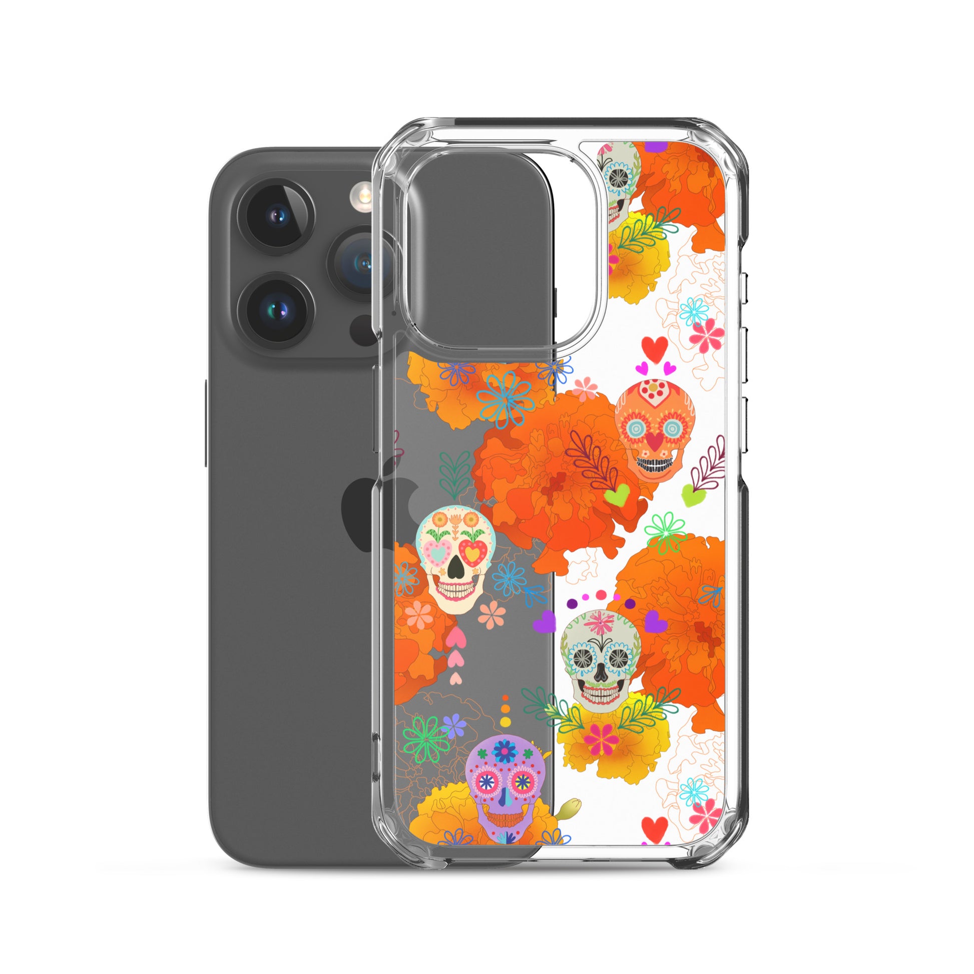 Sleek Sugar Skull iPhone® Clear Case, protecting against scratches and dirt with a flexible design and vibrant colors.