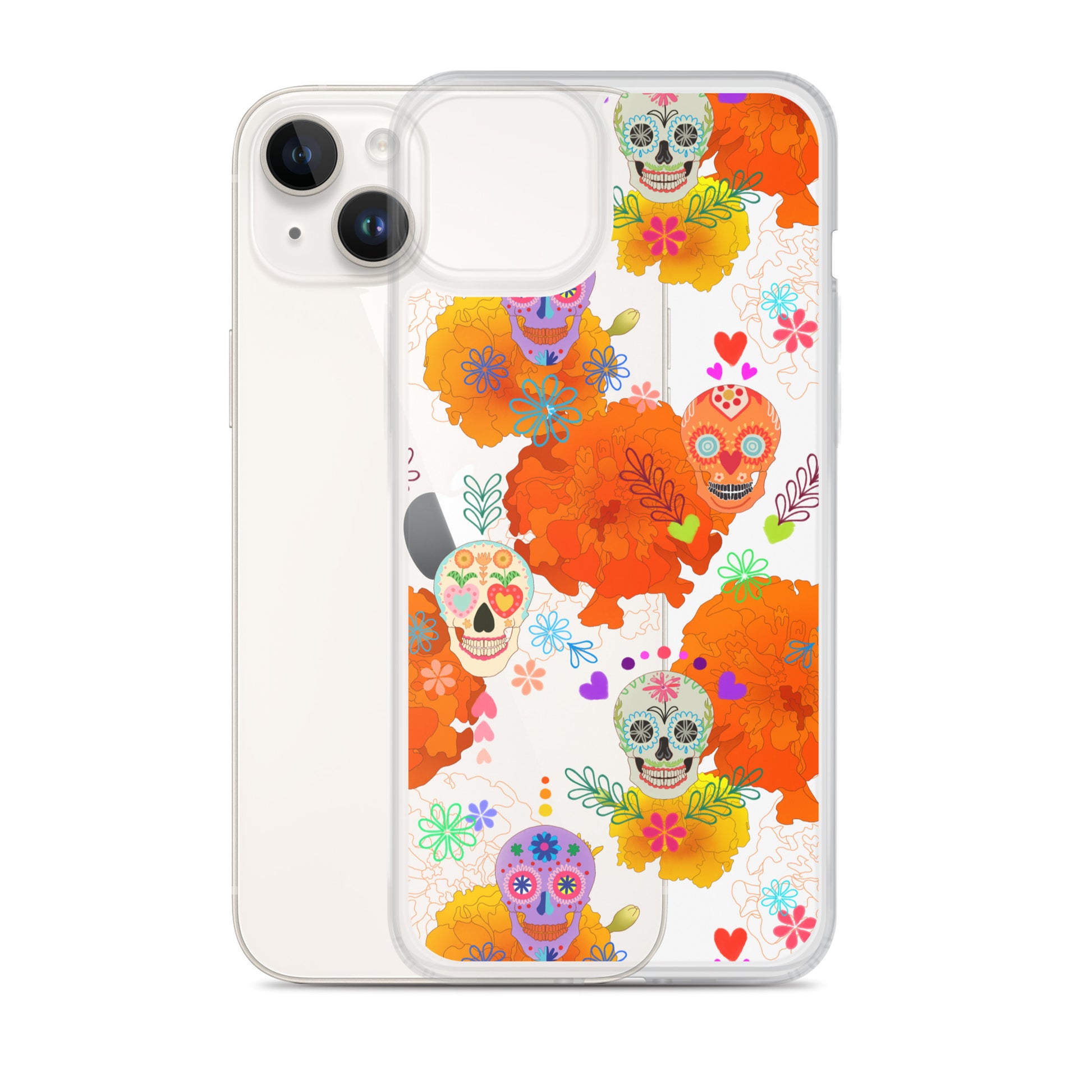 Colorful Sugar Skull iPhone® Clear Case with vibrant designs, offering protection from scratches and dirt.