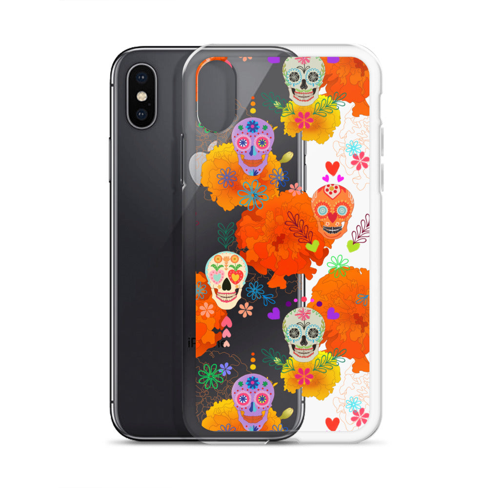 Colorful Sugar Skull iPhone® Clear Case offers protection from scratches and dirt with a sleek design. Perfect for style!