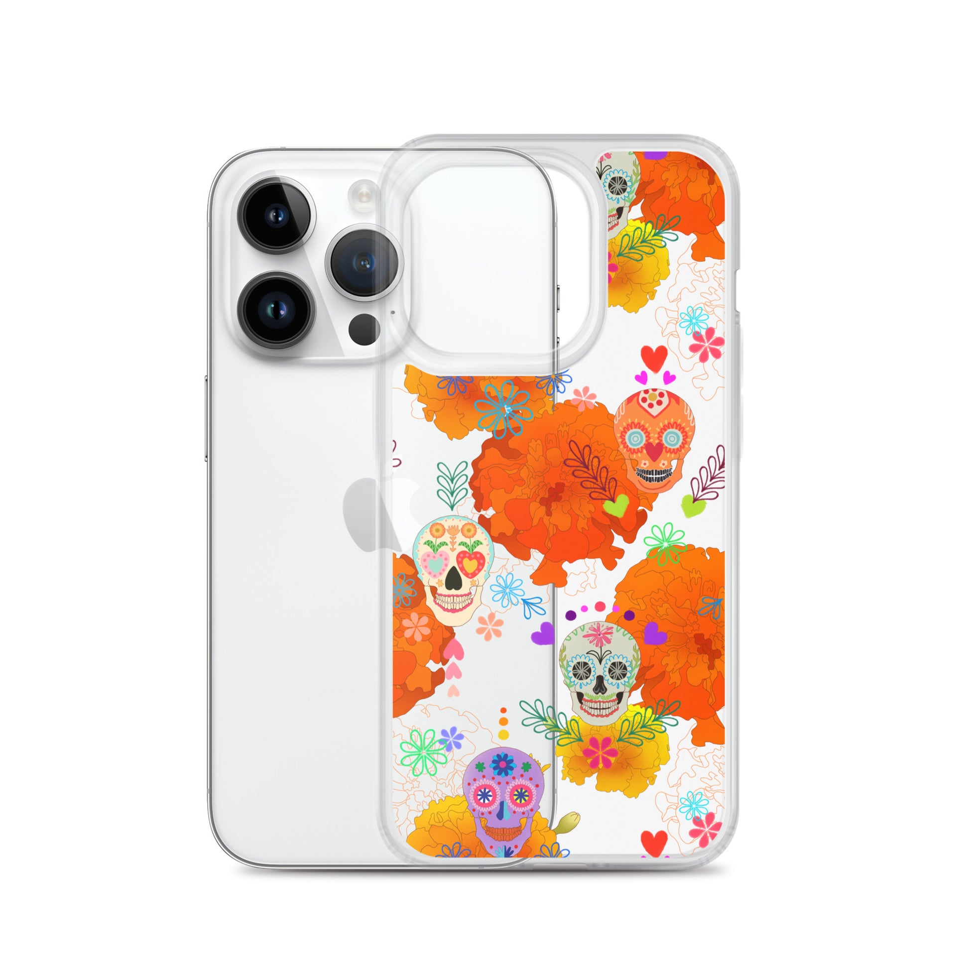 Colorful Sugar Skull iPhone® Clear Case showcases vibrant designs while protecting against scratches and dirt.