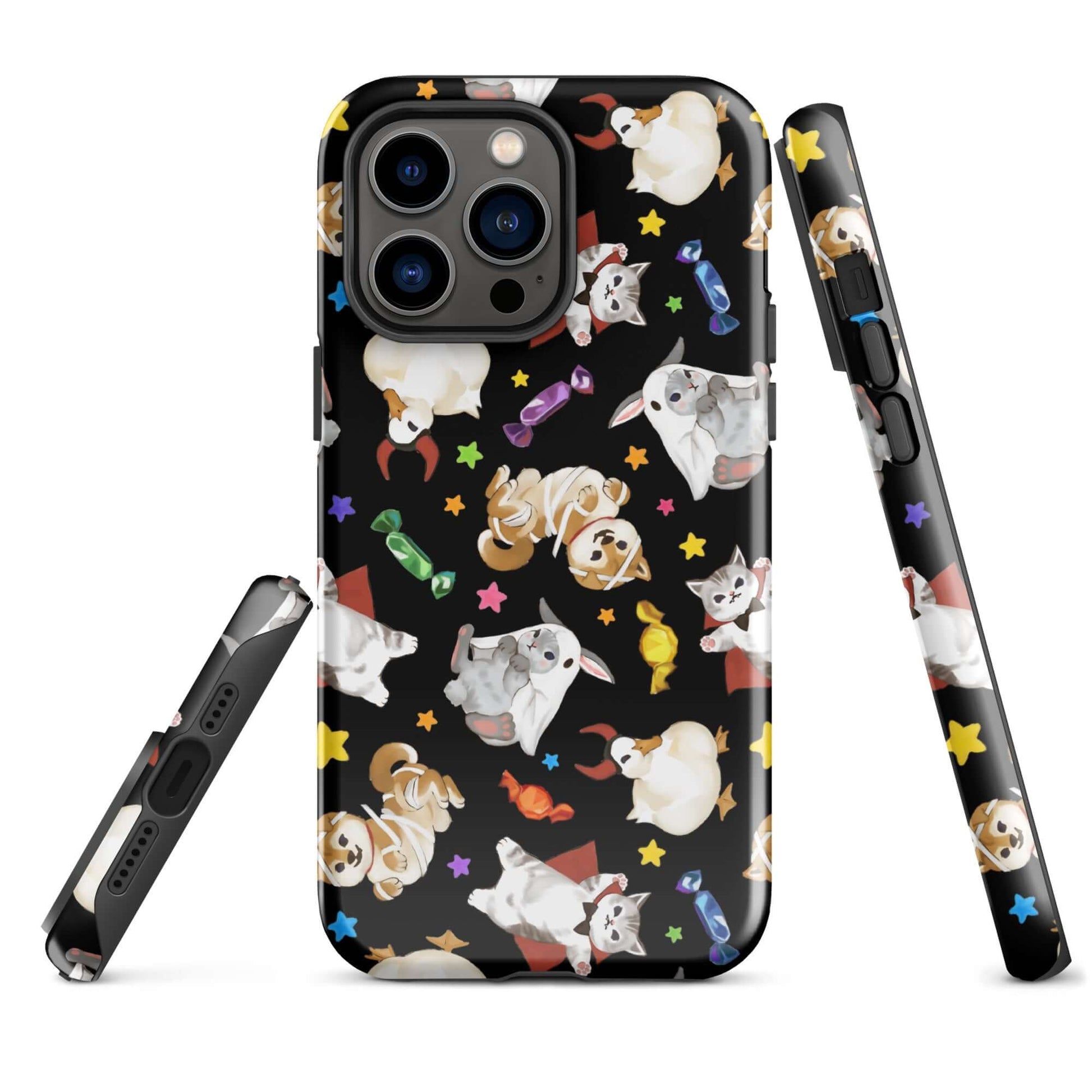 Trick or Treaters iPhone® Tough Case features playful pet designs, offering stylish protection for your device year-round.