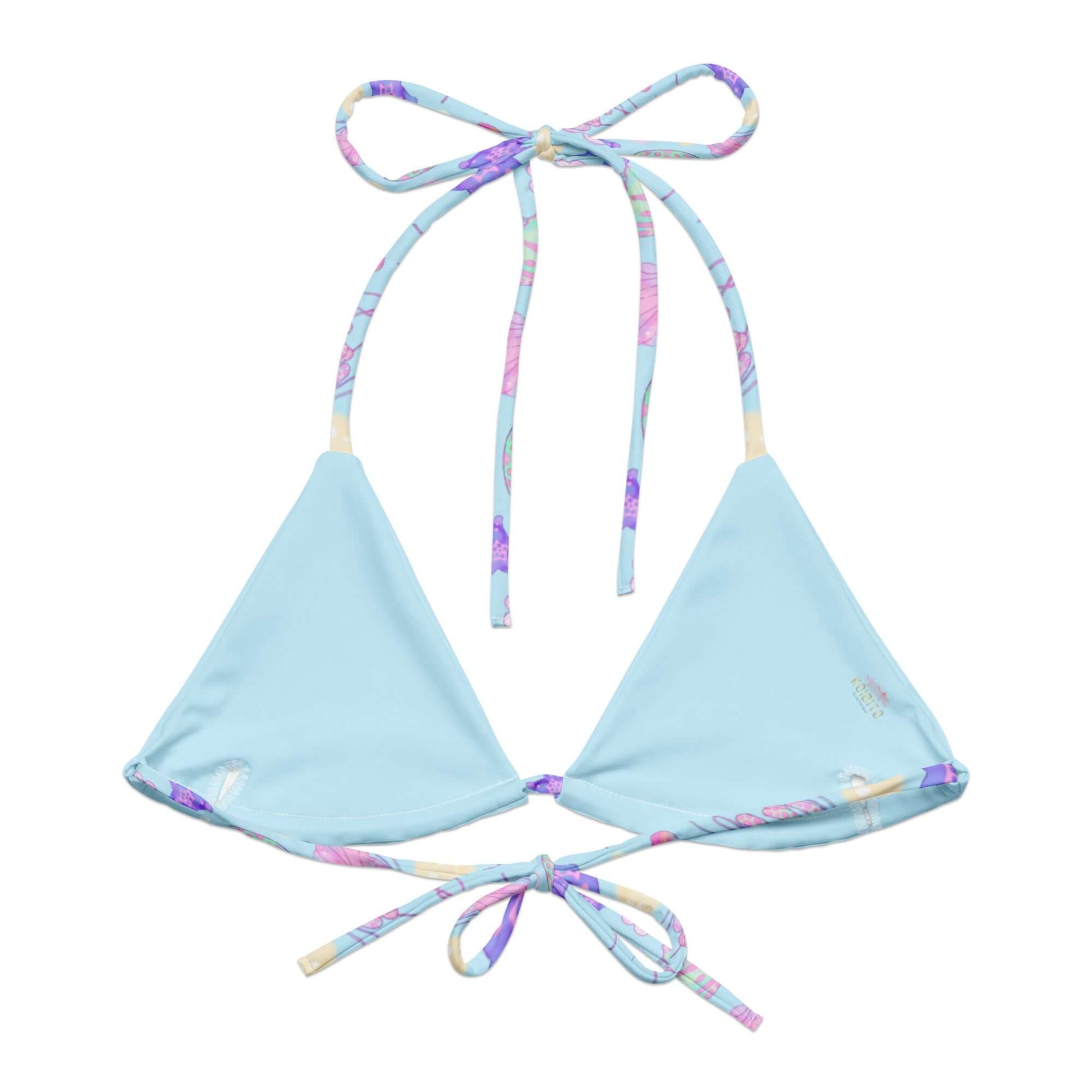 Under the Sea Padded String Bikini Top features eco-friendly design and adjustable straps for summer styling.