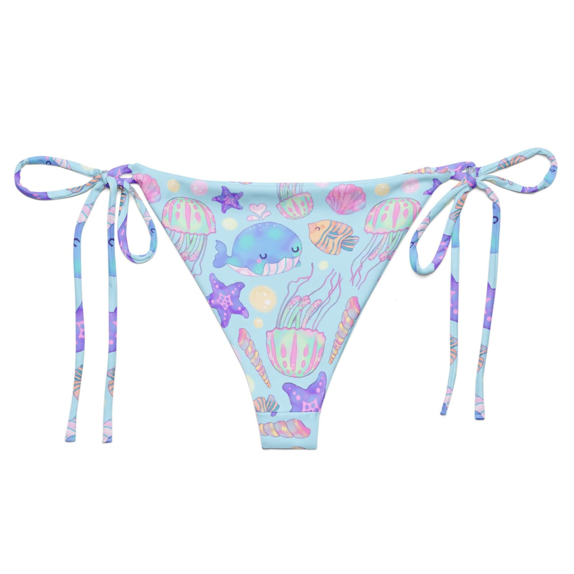 Under the Sea String Bikini Bottom features playful ocean prints, perfect for sunbathing by the pool this summer.