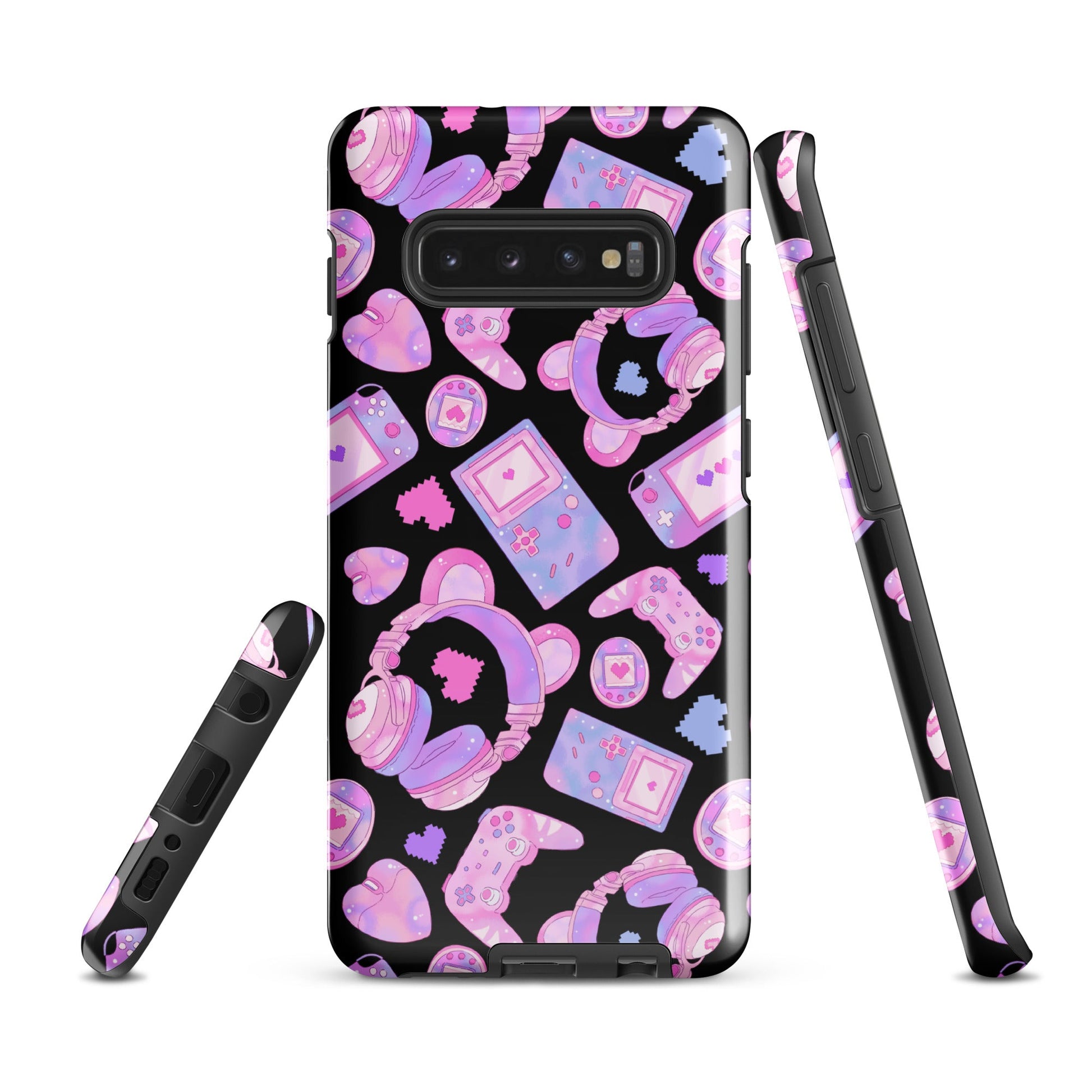 Gamer Girl Samsung® Tough Case features a colorful design with gaming accessories, perfect for stylish protection.