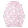 Cozy Snow Bunny Hoodie featuring adorable bunnies on a pastel pink background, perfect for warm fuzzy vibes.