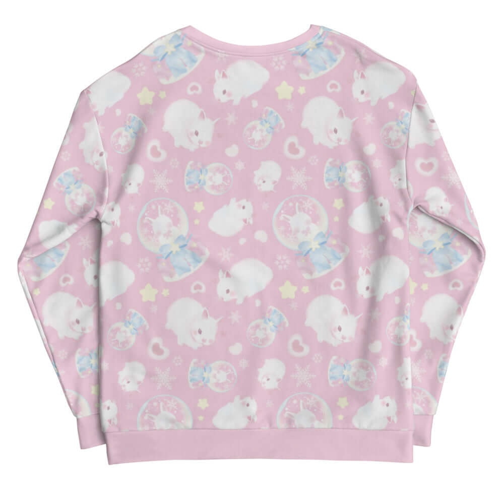 Cozy pink Snow Bunny Sweatshirt featuring cute bunnies, perfect for a pastel outfit or lounging in style.