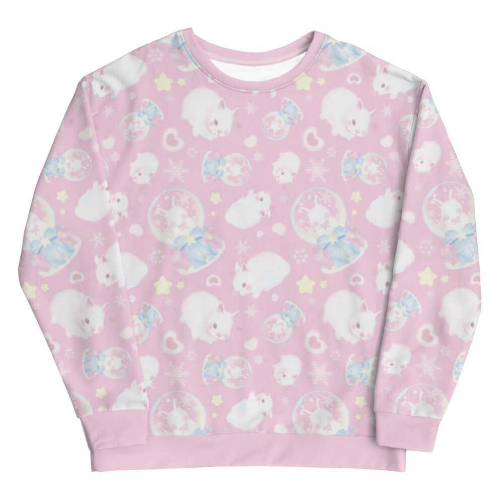 Cozy pink Snow Bunny Sweatshirt featuring adorable bunnies, perfect for any pastel outfit. Ideal for warm fuzzies!