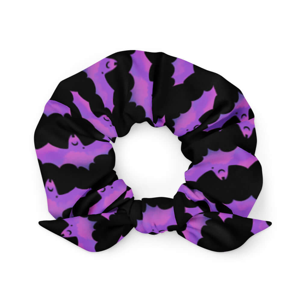 Trendy Aensland Scrunchie featuring a unique Morrigan-inspired bat design, perfect for any outfit.