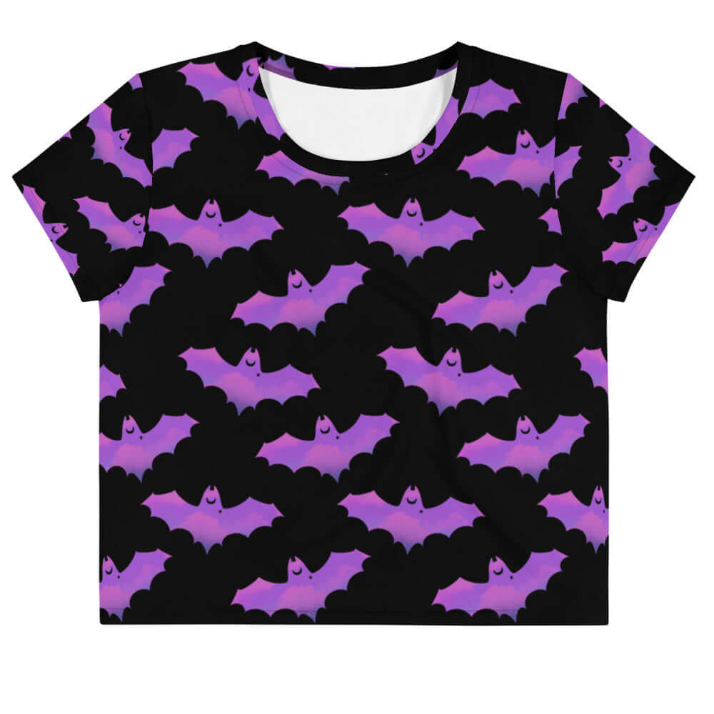 Stylish Aensland Crop Top features a bats and clouds design, perfect for gym or casual wear. Ideal wardrobe staple!
