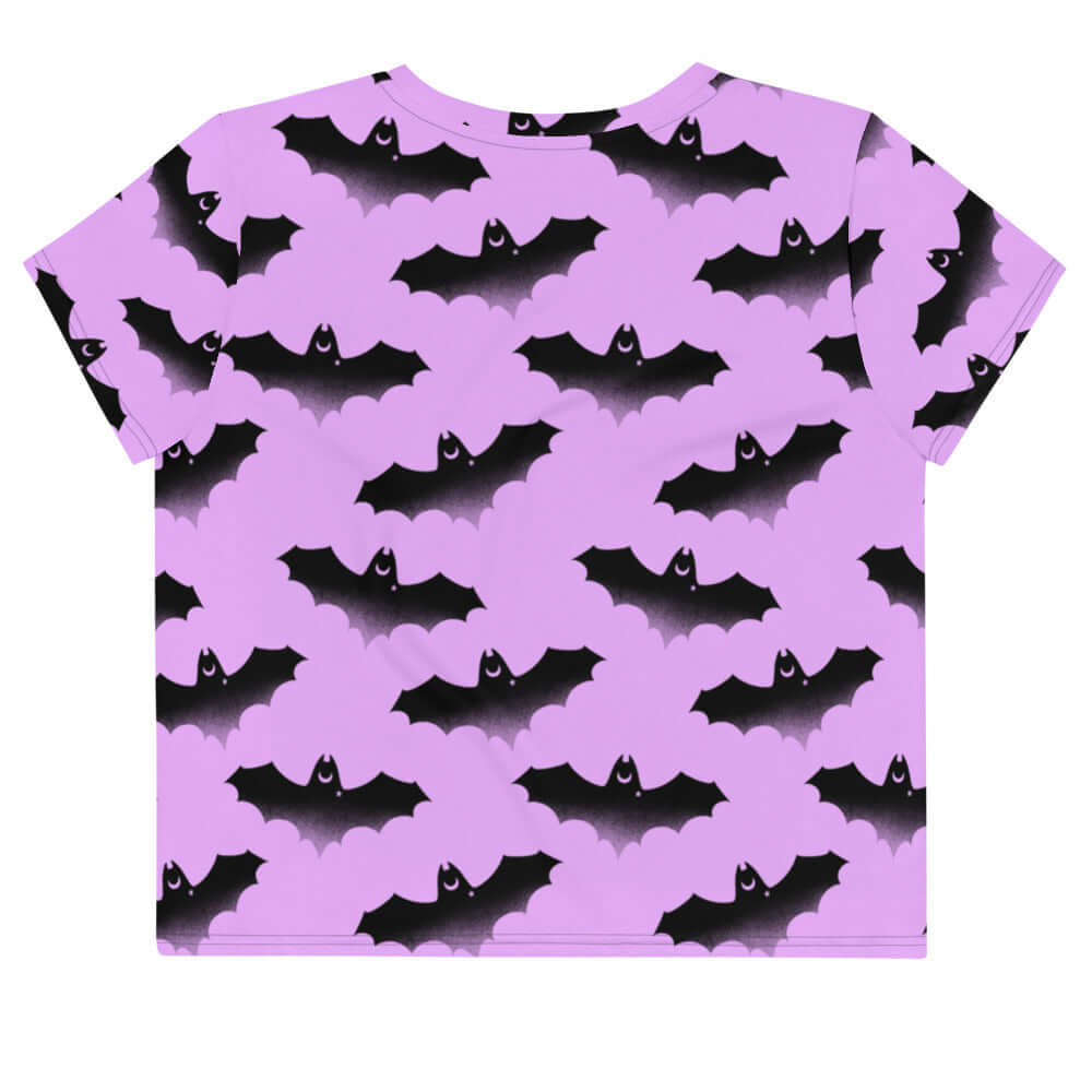 Stylish Aensland Crop Top featuring a playful bat and cloud design, perfect for workouts or casual wear.