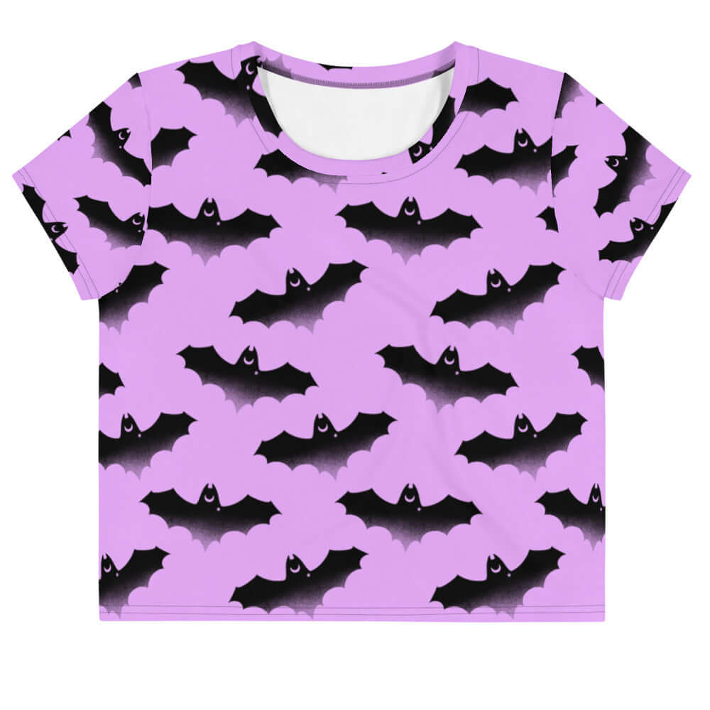 Stylish Aensland Crop Top featuring a bats and clouds design, perfect for gym or everyday wear.
