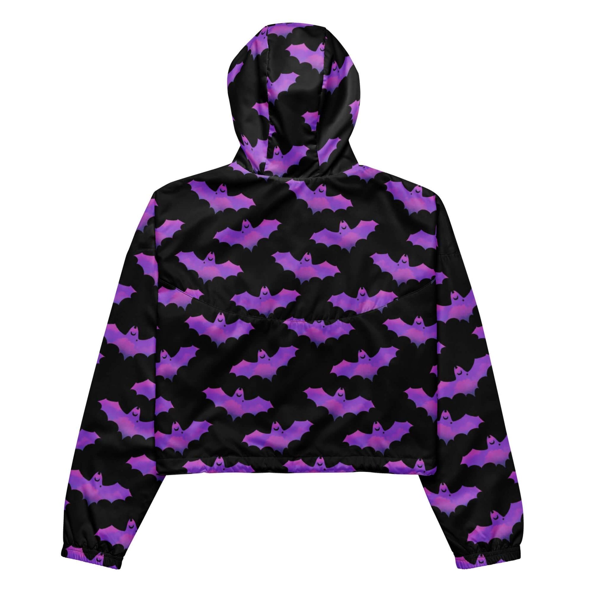 The Aensland cropped windbreaker features a stylish bat design, perfect for outdoor adventures in any weather.