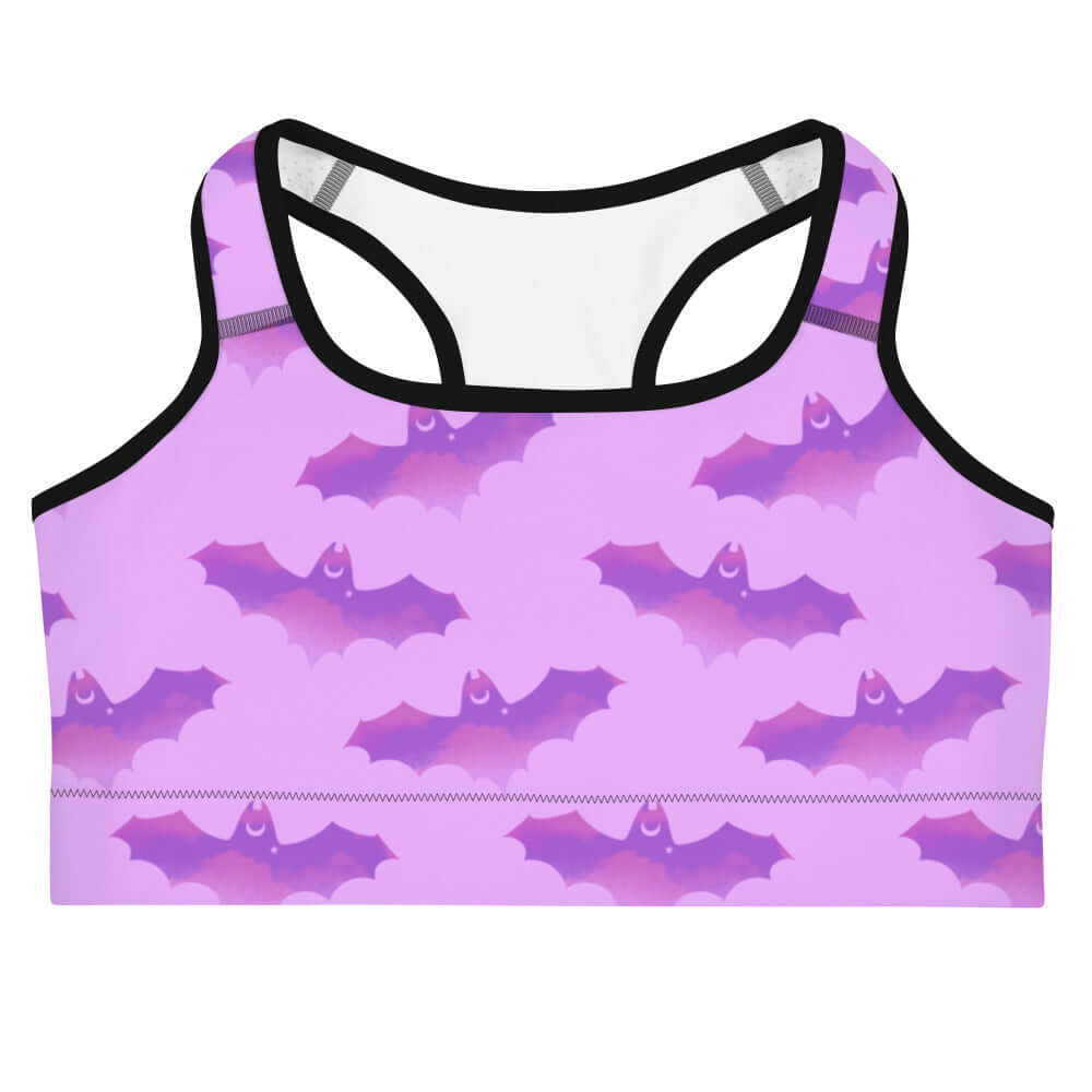 Aensland Sports bra features a playful bat design, offering style and support for your workouts. Perfect for motivation!