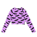 Aensland Long-sleeved Crop Top in purple with bat print, perfect for eco-friendly athleisure and sports outfits.