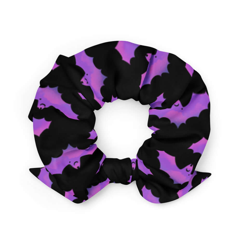 Trendy Aensland Scrunchie featuring a cool bat design, perfect for stylish outfits at the gym or a night out.