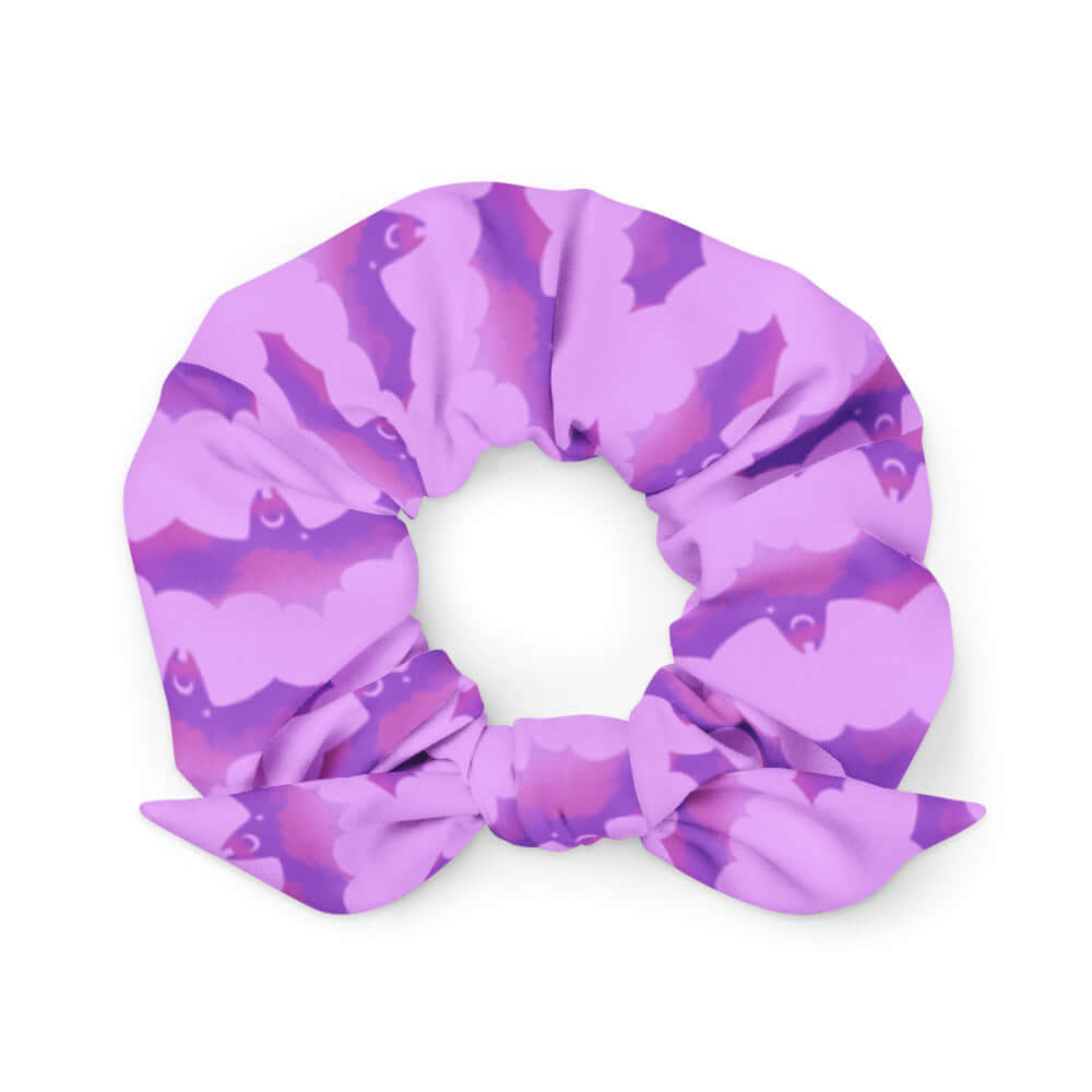 Stylish Aensland Scrunchie featuring a trendy Morrigan-inspired bat design, perfect for any outfit or occasion.