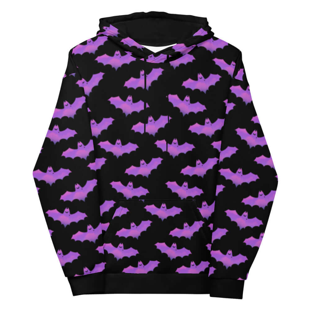 Cozy Aensland Hoodie featuring a vibrant bat print, perfect for fans of bats and demons. Ideal wardrobe staple.