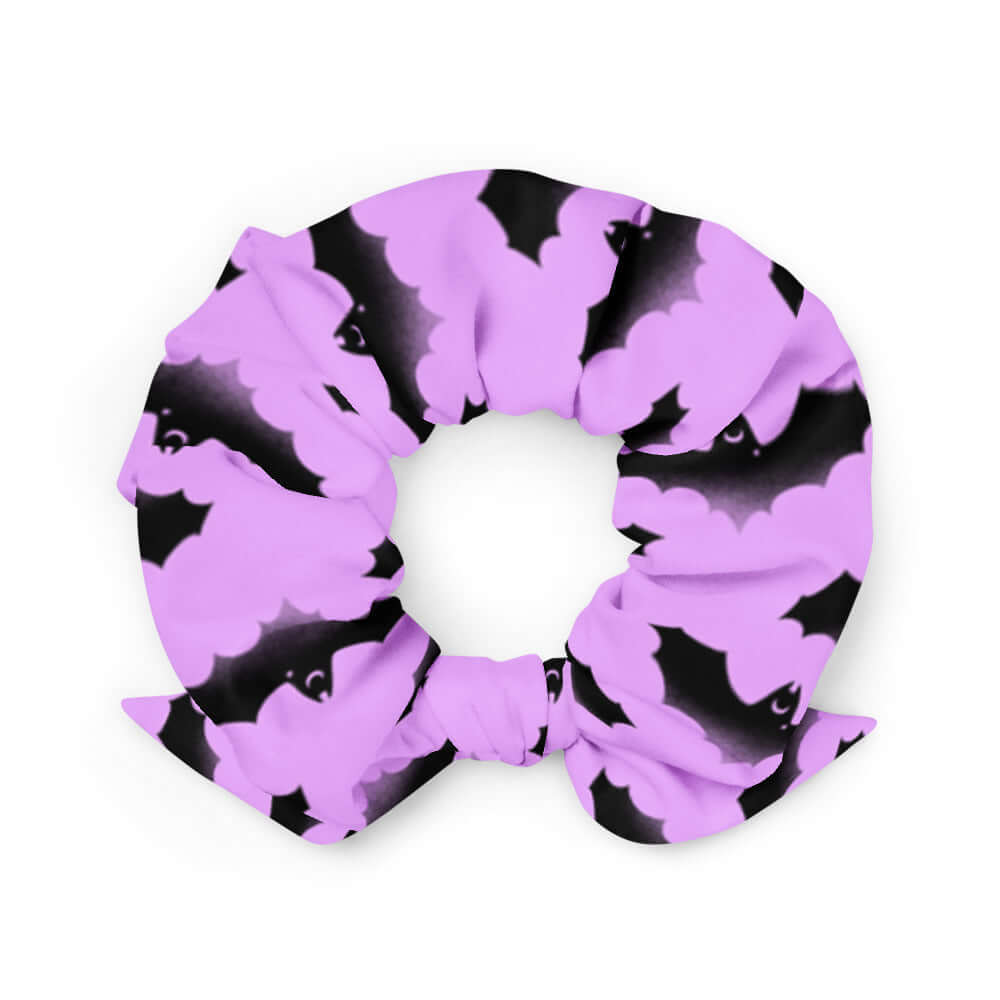 Aensland Scrunchie featuring a trendy Morrigan-inspired bat design, perfect for any outfit or occasion.