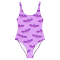 Flatter your figure in the Aensland One-Piece Swimsuit featuring a fun bat design for a unique beach look.