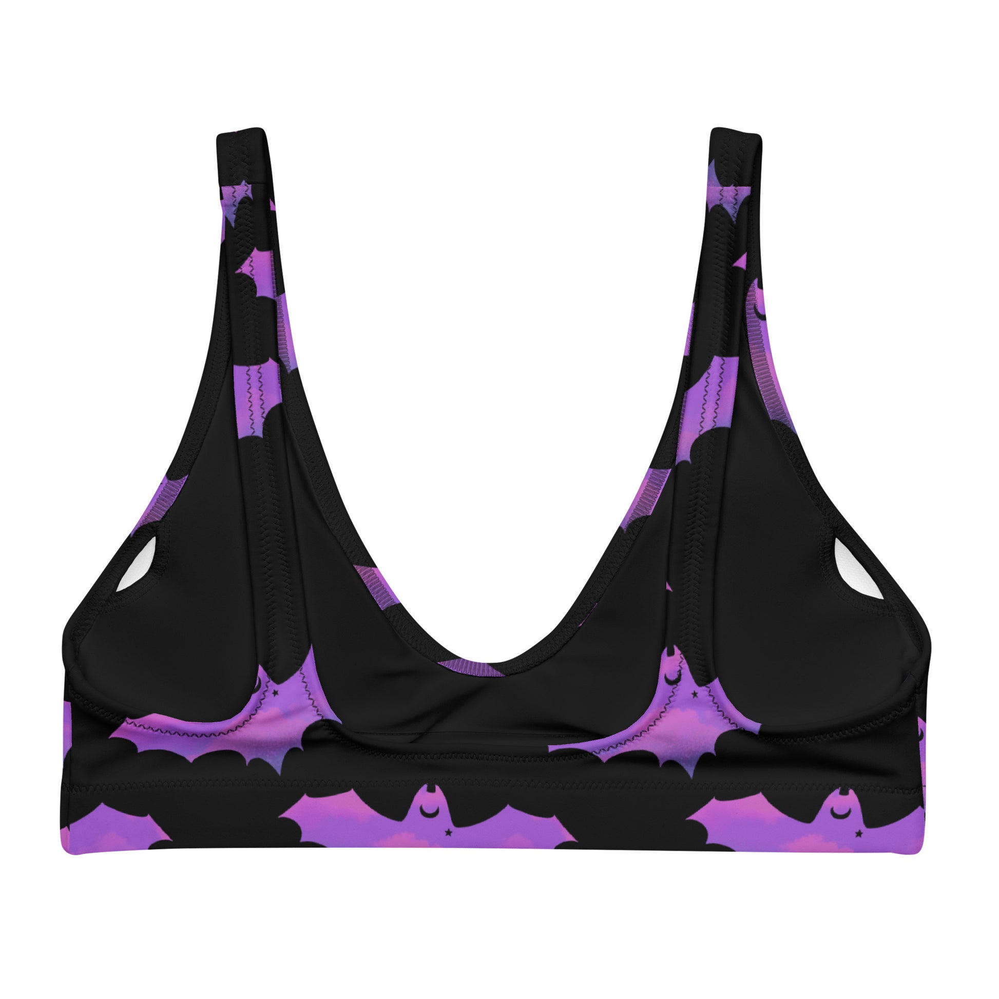 Discover the Aensland Padded Bikini Top featuring a playful bat design, perfect for sunny days and stylish versatility.