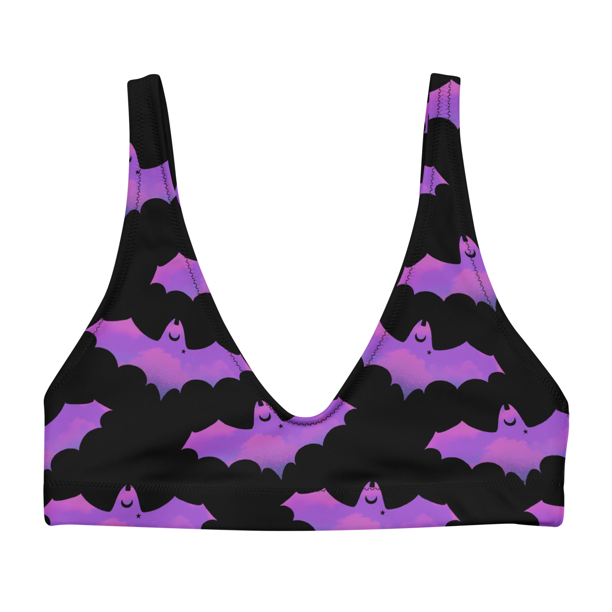 Aensland Padded Bikini Top featuring a fun bat print, perfect for sunny days at the beach or pool.