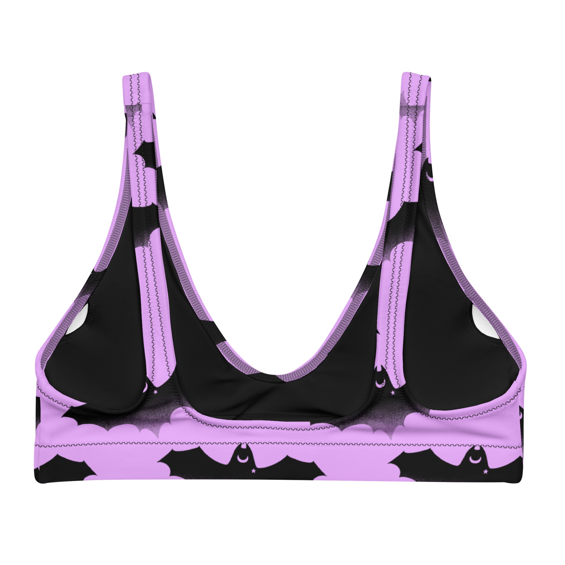 Stylish Aensland Padded Bikini Top featuring a fun bat print, perfect for sunny days and versatile mixing and matching.