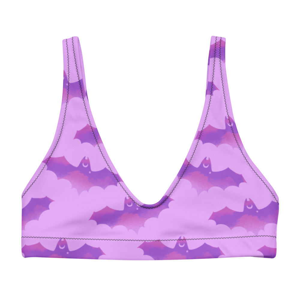 Stylish Aensland Padded Bikini Top featuring a fun bat print, perfect for sunny days and poolside fun.