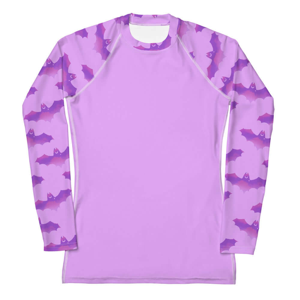 Versatile Aensland Rash Guard in purple with bat print, perfect for active outdoor sports and sun protection.