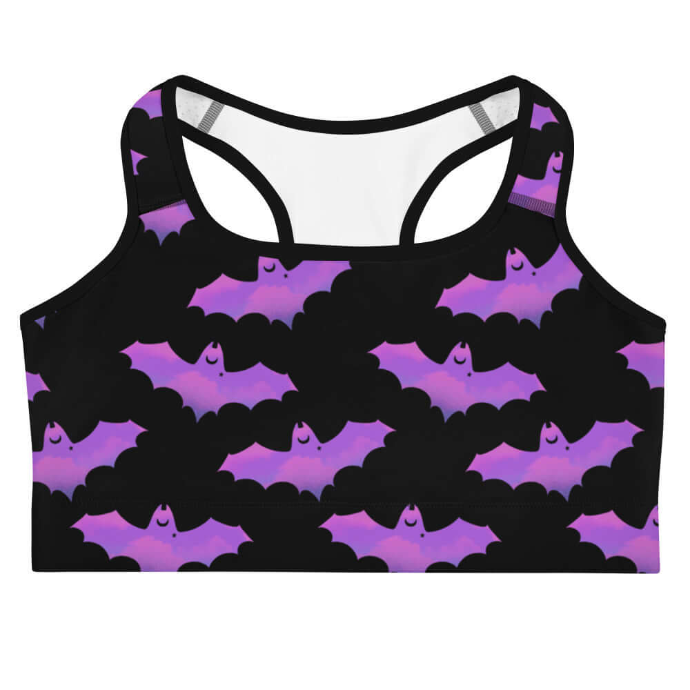 Aensland Sports bra featuring a playful bat design, perfect for stylish workouts and gym motivation.