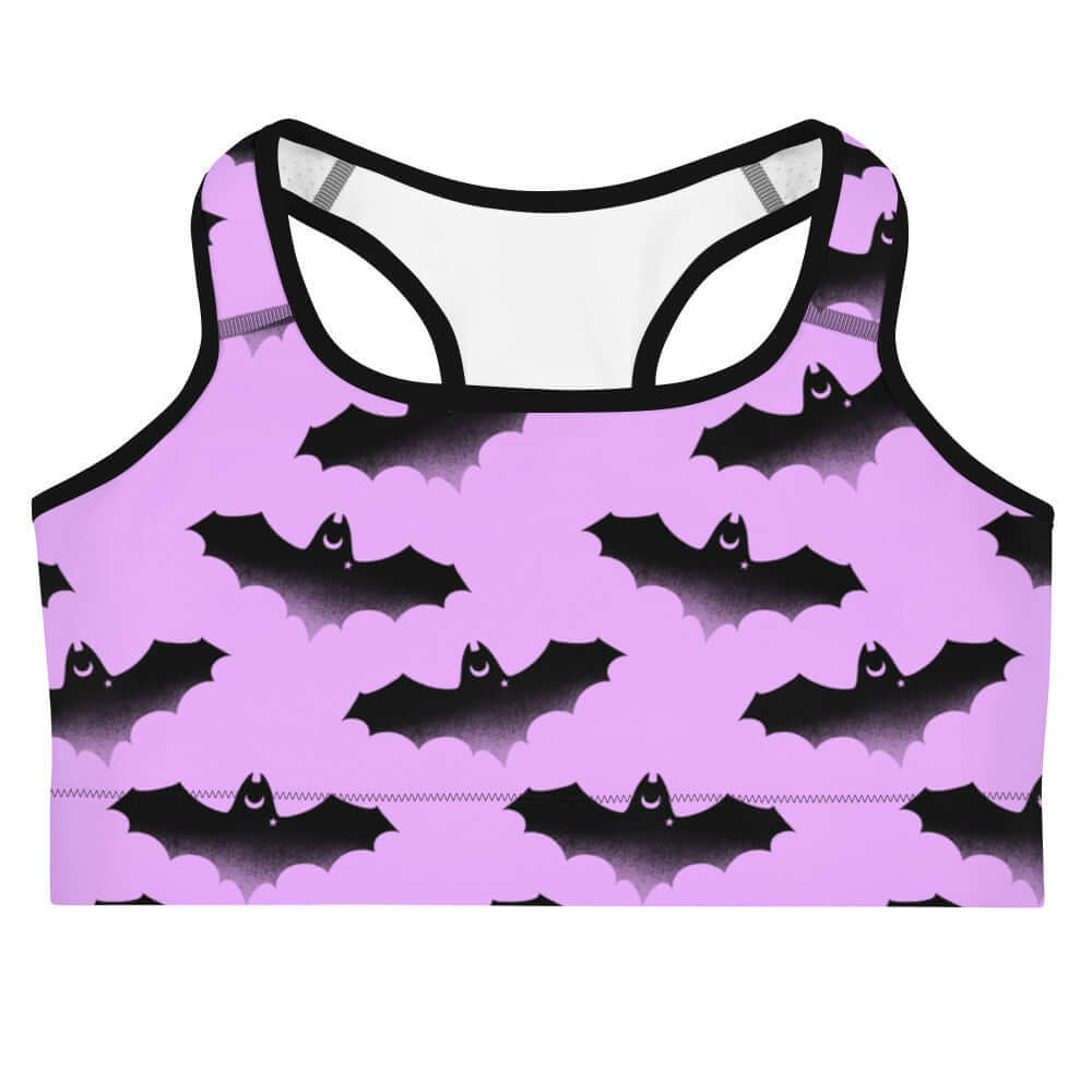 Stylish Aensland Sports bra with a fun bat design, perfect for motivating workouts at the gym. Soft and supportive fit.