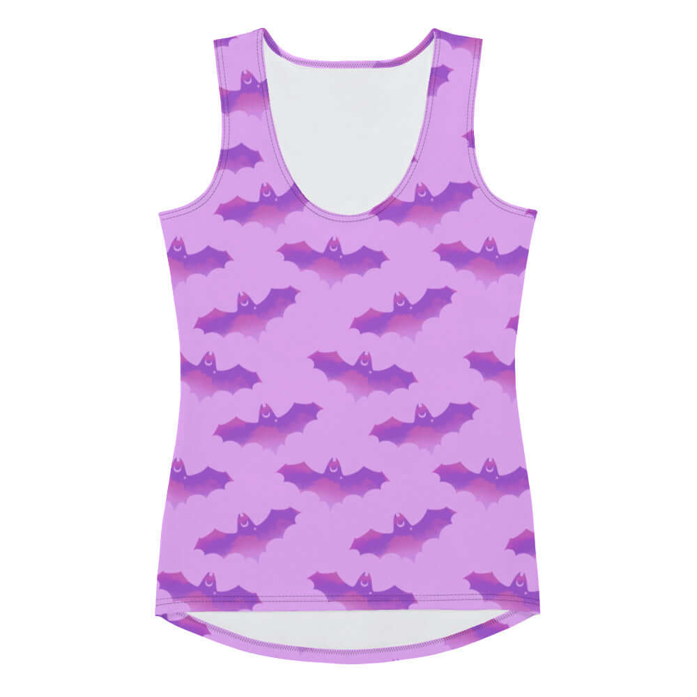 Shop the Aensland Tank Top featuring a whimsical bat design, perfect for sunny days and a body-hugging fit!