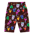 High-waisted Monster Party Biker Shorts featuring fun drink and monster prints, perfect for stylish workouts.