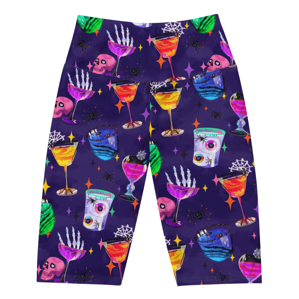 High-waisted Monster Party Biker Shorts feature a fun design, perfect for workouts or casual wear at home.