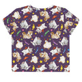Colorful Trick or Treaters Crop Top featuring playful Halloween designs, perfect for festive October wear!