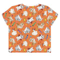 Colorful Trick or Treaters Crop Top featuring playful Halloween-themed designs, perfect for festive fun any time of year.
