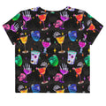 Colorful Monster Party Crop Top featuring fun designs, perfect for showcasing your inner ghoul at any occasion.
