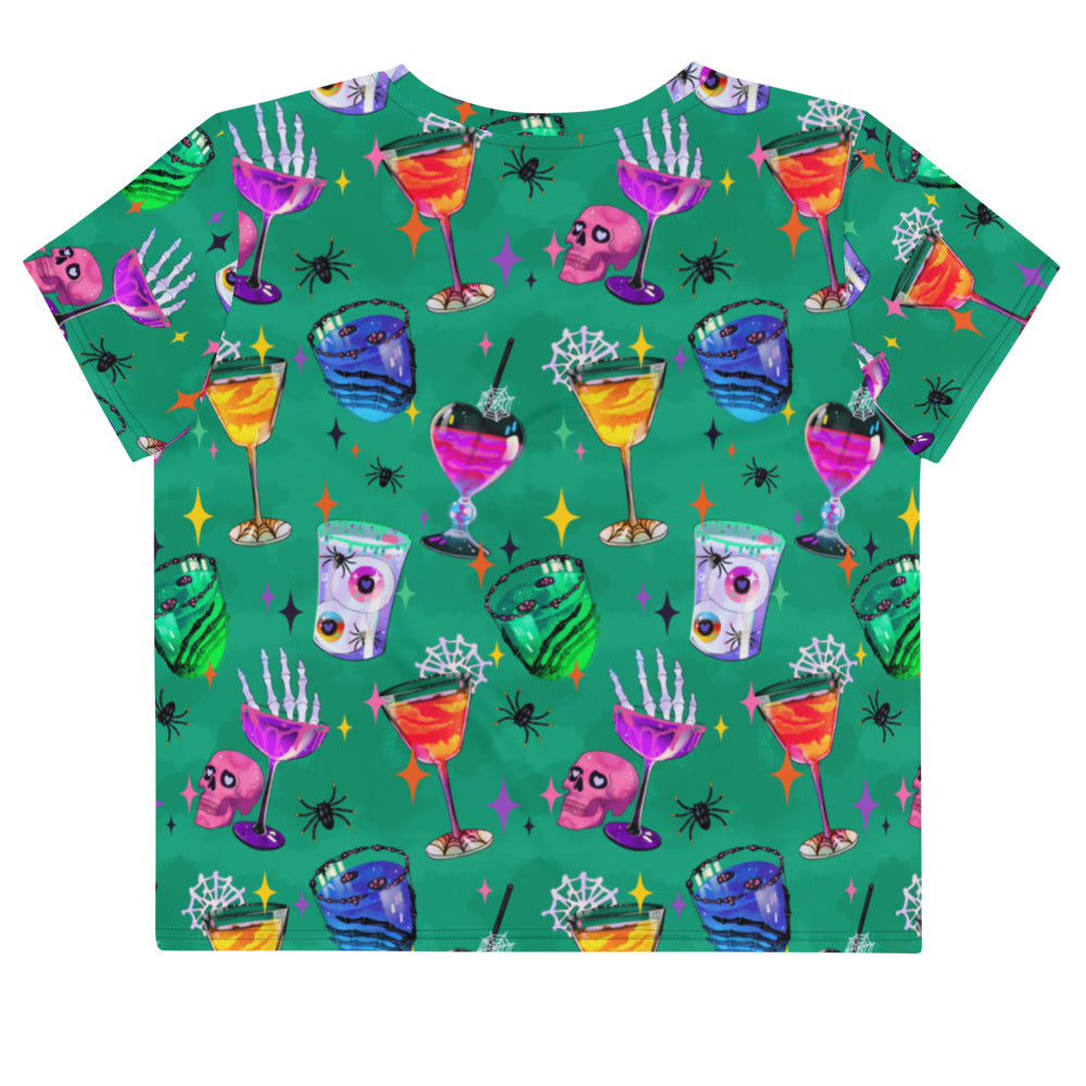 Vibrant Monster Party Crop Top featuring playful ghoul designs, perfect for a fun, casual look any occasion.