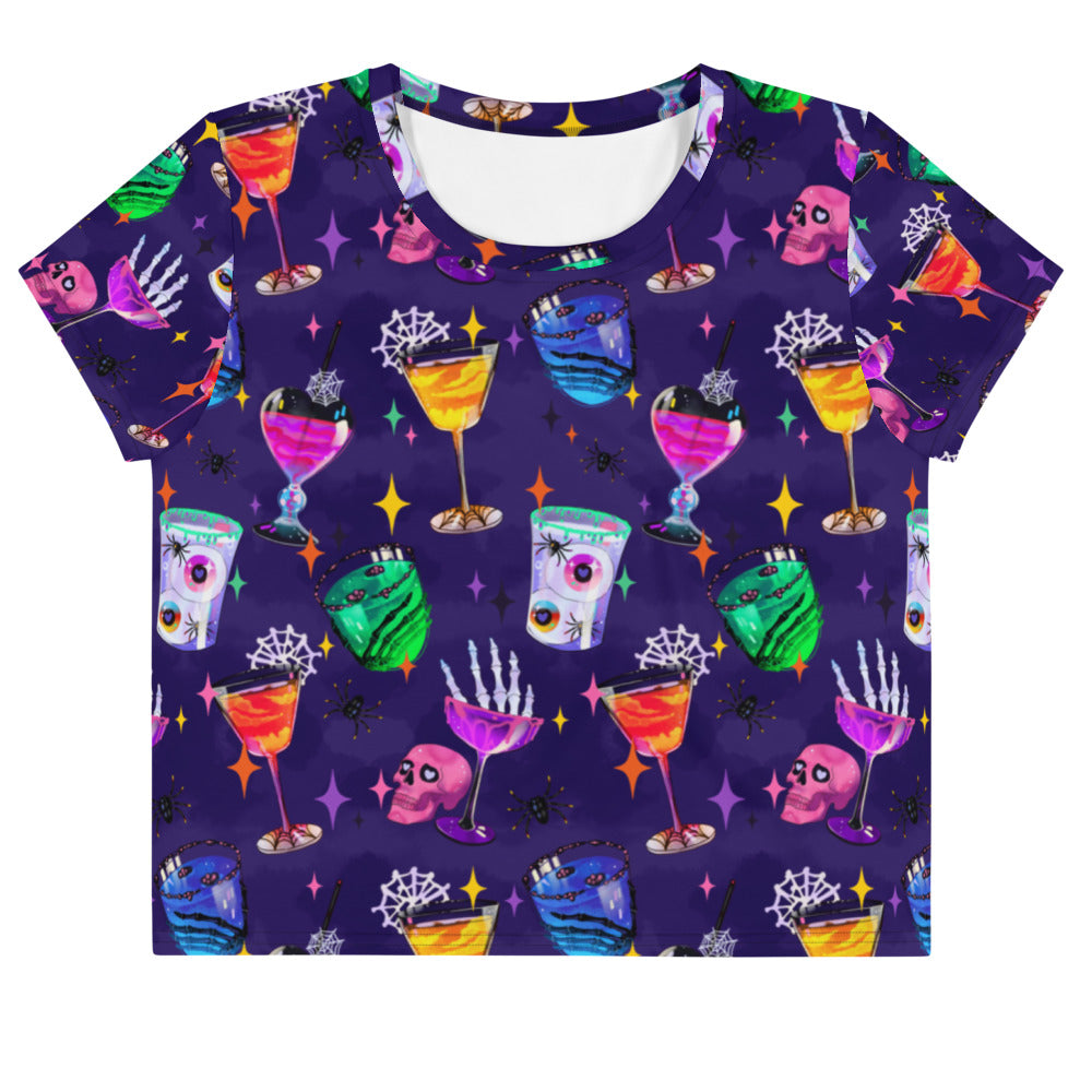 Colorful Monster Party Crop Top featuring fun ghoul-themed prints, perfect for showcasing your playful style.