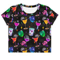 Colorful Monster Party Crop Top featuring fun designs, perfect for showcasing your inner ghoul in style.
