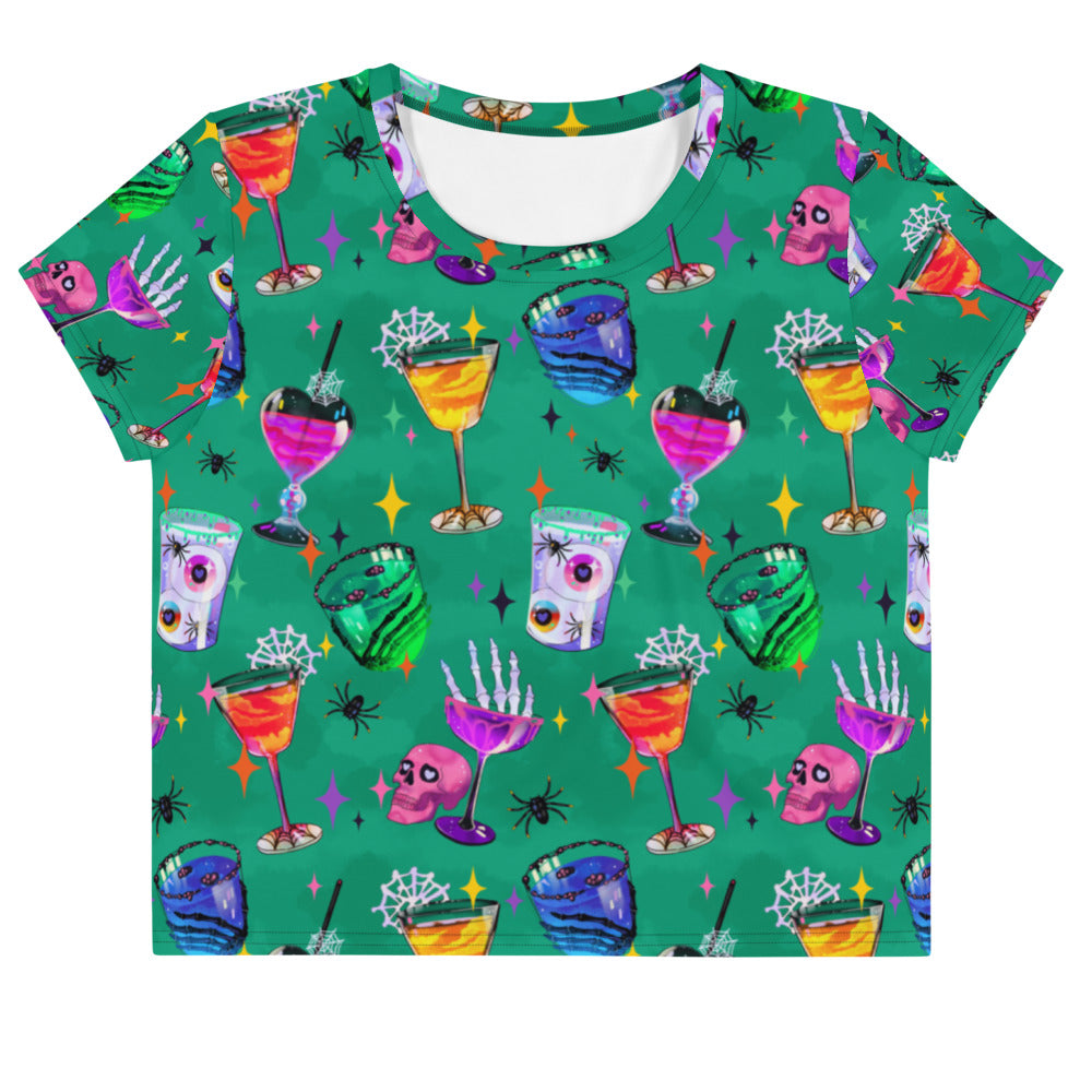 Vibrant Monster Party Crop Top featuring fun ghoul designs, perfect for a stylish, comfortable look.