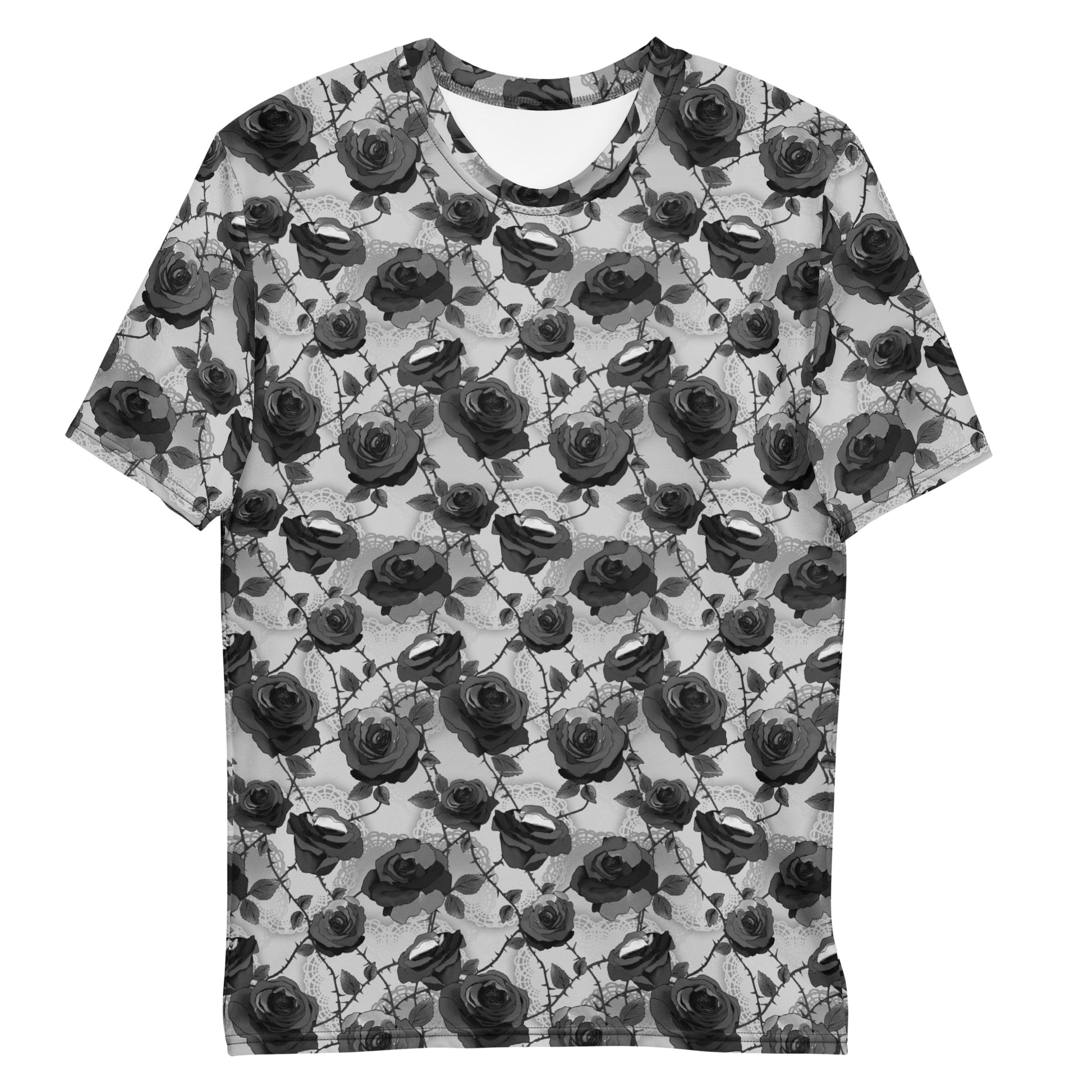 Stylish Men's Enchanted Rose T-shirt featuring a floral design, perfect for any casual outing or relaxed day at home.
